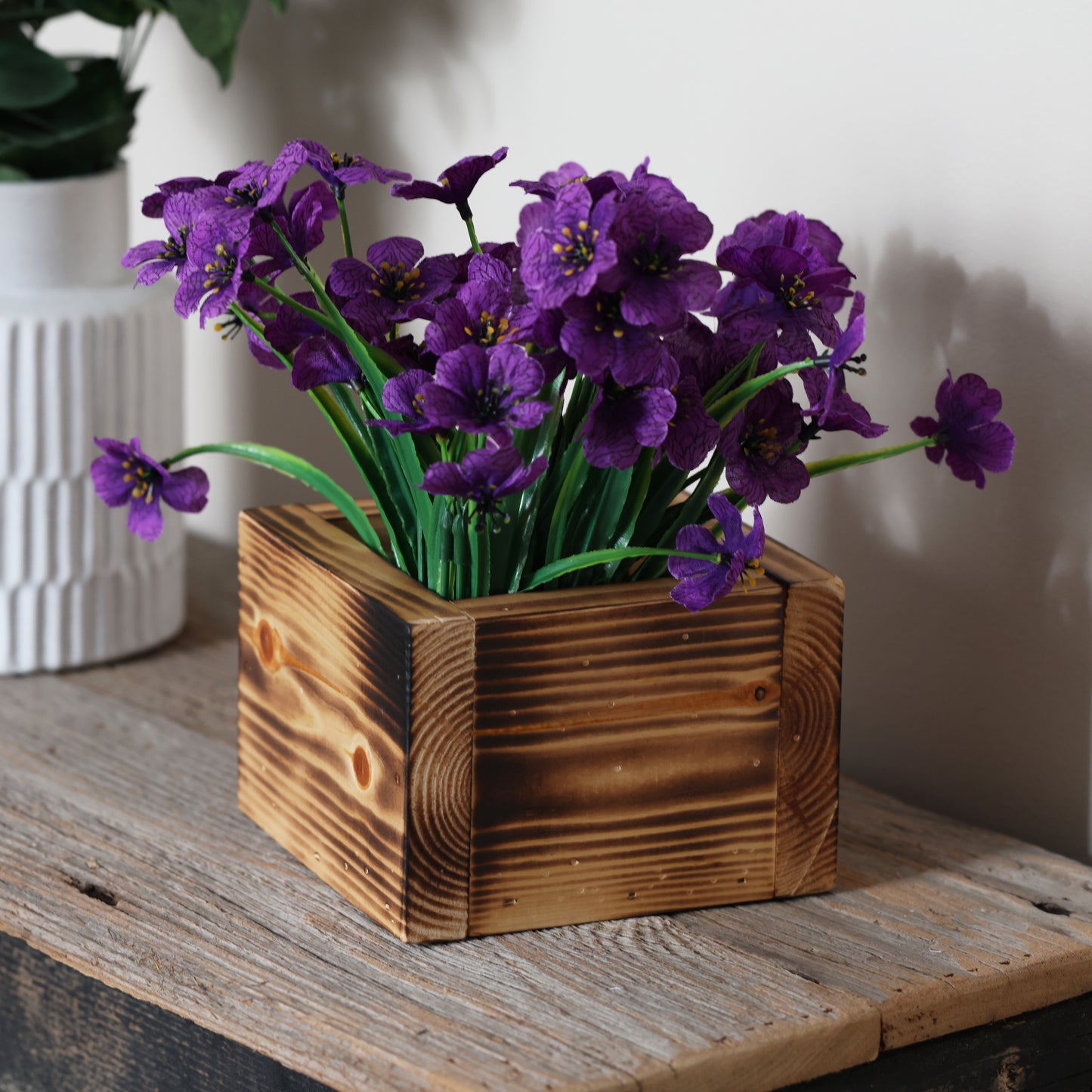 Natural Burned Wood Planter Box
