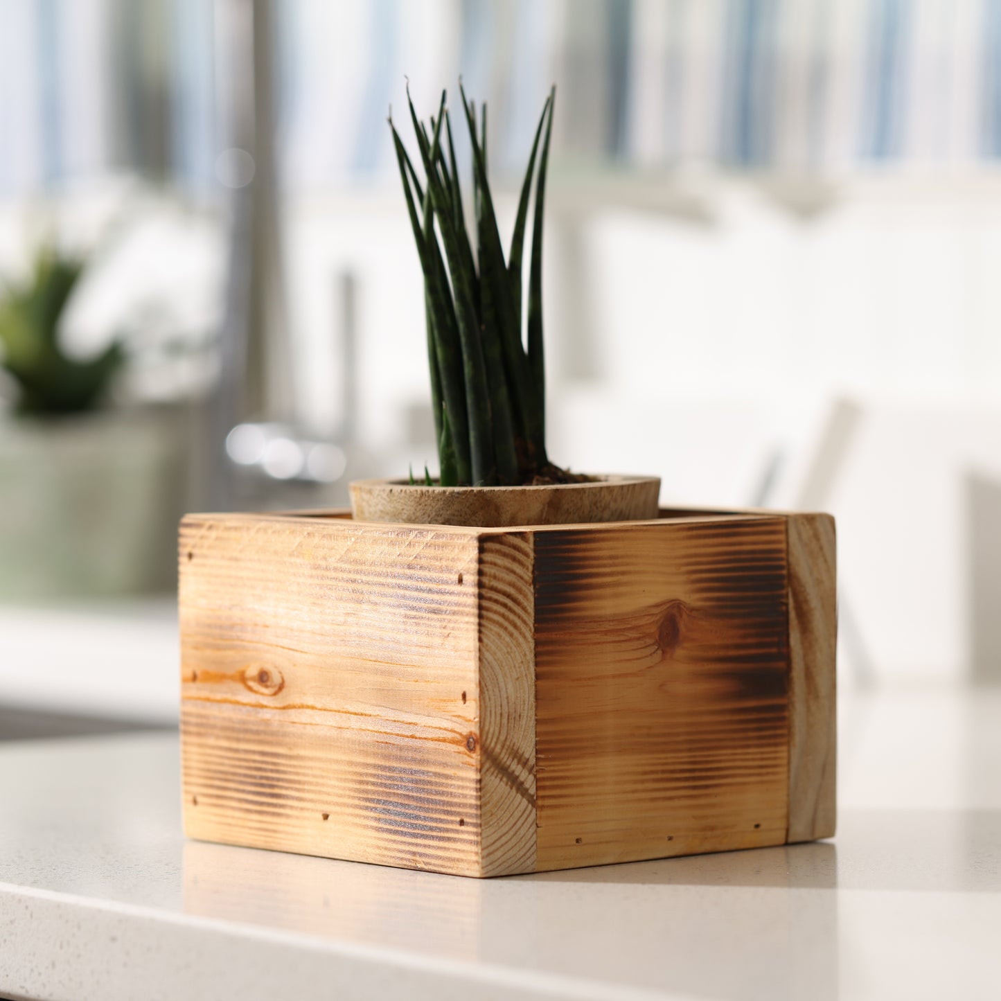 Natural Burned Wood Planter Box