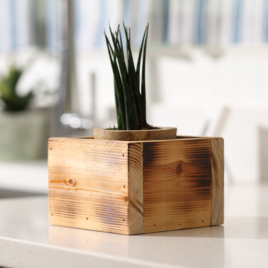 Natural Burned Wood Planter Box