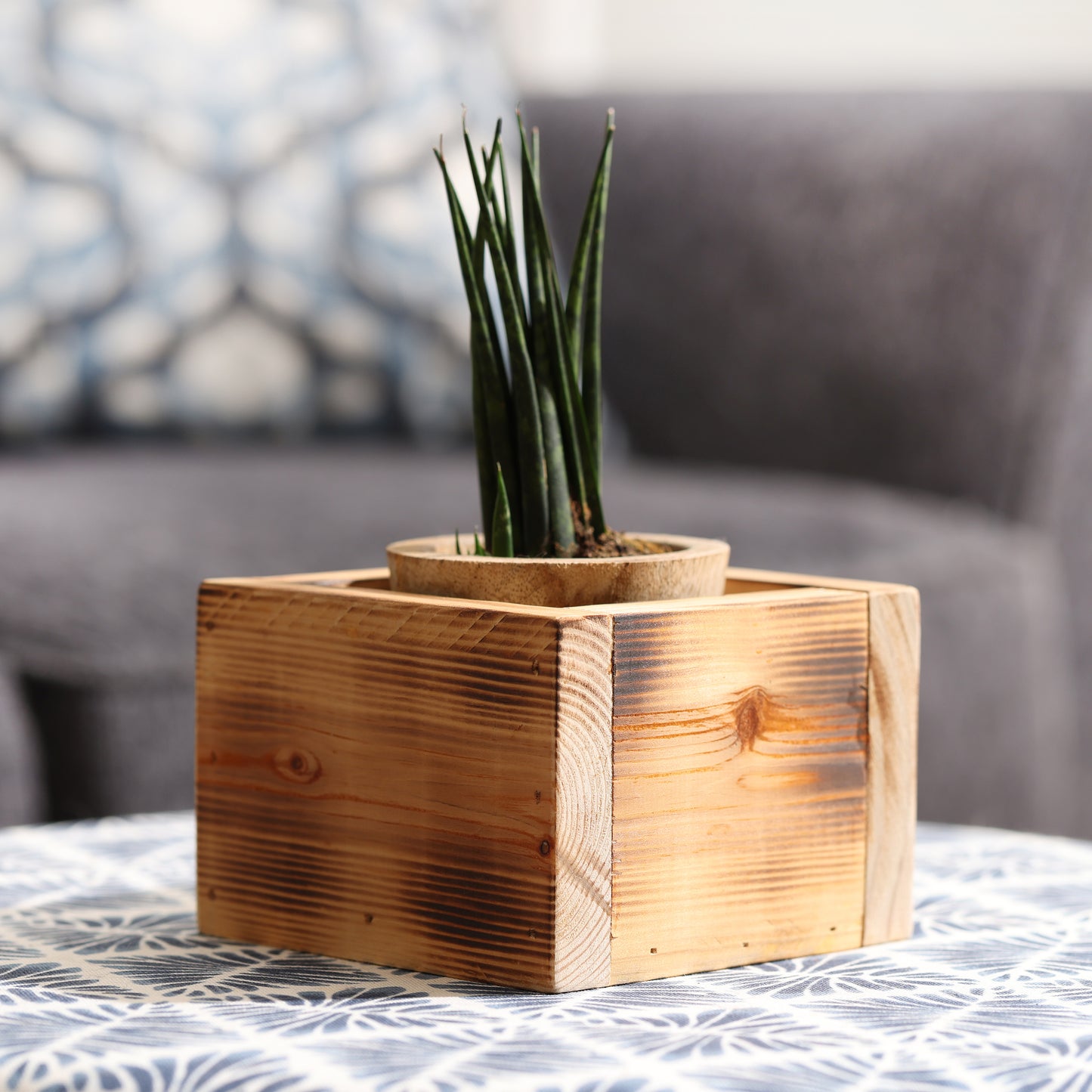 Natural Burned Wood Planter Box